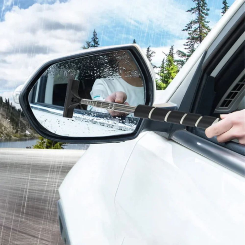 Rain Remover Stainless Steel Car Rearview Mirror Wiper Telescopic Retractable Portable Design Auto Mirror Wash Cleaning Brush Rubber Squeegee Layered Brush Head Rearview Mirror Windscreen Wiper Auto Accessories