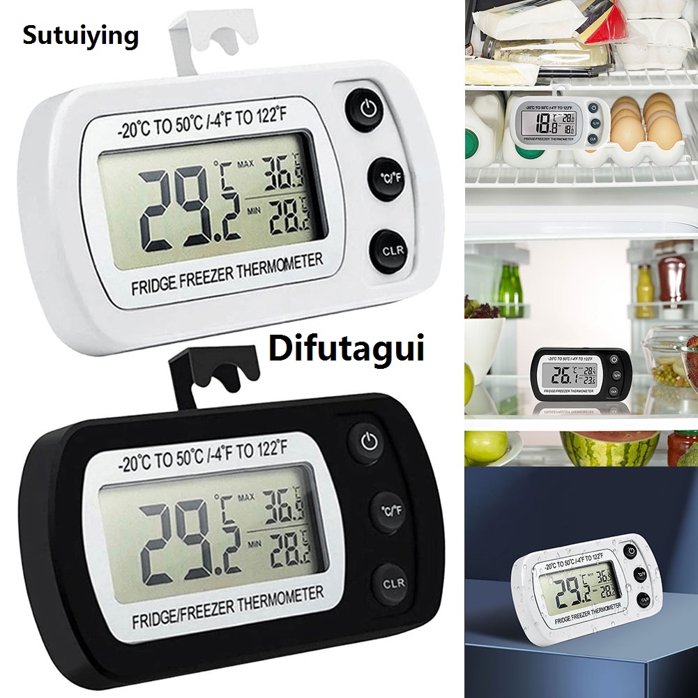 Difutagui Digital Refrigerator Thermometer Max/Min Record Waterproof Temperature Luxury Luxury Gauge Large LCD Magnetic Back Hook for Home Bars Cafe