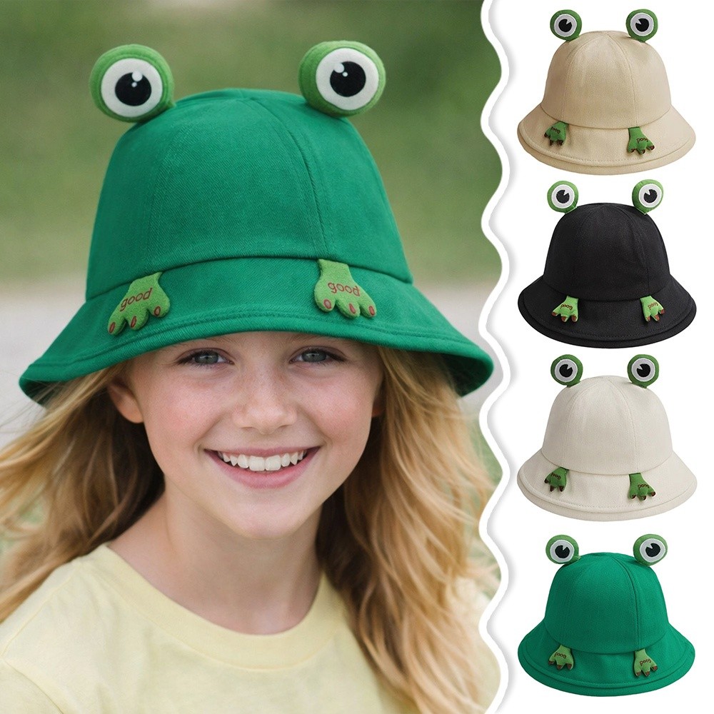 2024 New Cute Big Eyes Frog Bucket Hats Outdoor Foldable Sun Fishing Cap Women Lady Summer Cotton Wild Panama Hats