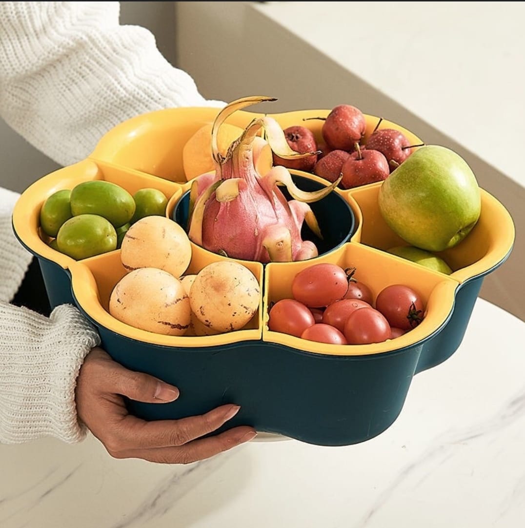 5 in1 Rotating Drain Basket Fruit Vegetable Plate Snack Tray Hot Pot Storage Platter