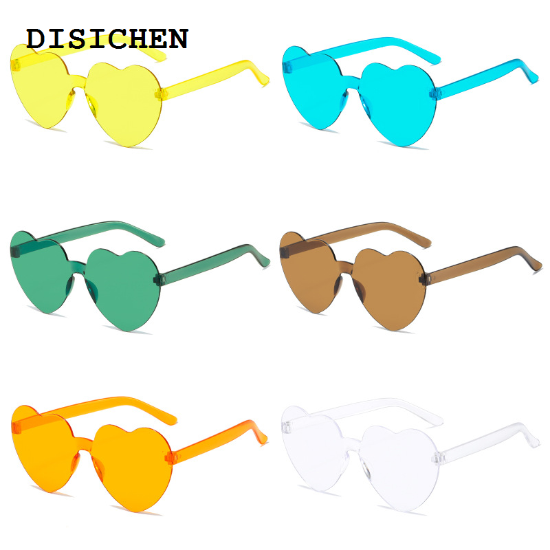 DISICHEN Portable 2023 Women Fashion Colors Polarized Heart Shape Tinted Party Sunglasses Girls Vintage UV400 Colors Rimless Female Sun Glasses