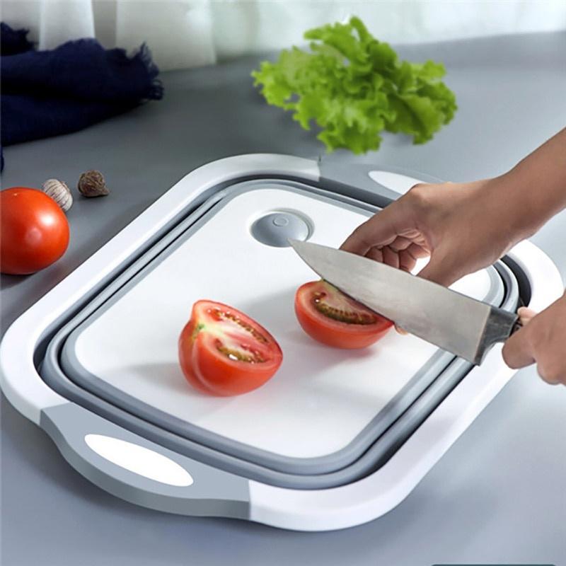 Folding Cutting Board Multifunctional Foldable Chopping Blocks Vegetable Fruit Storage Basket 3 Layers for Kitchen Home Living