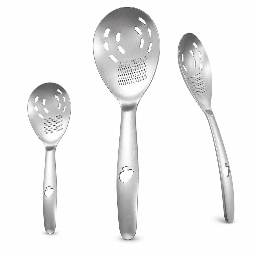 Durable Stainless Steel Food Mashing Spoon Slotted Bowl Fine Grater Multifunction Strainer Spoon Bottle Opening Egg Separating Baby Food Masher Bottle Opener