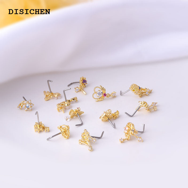 DISICHEN Fifty percent discount 2022 New 1Pcs Fashion 316L Surgical Stainless Steel CZ Dangle Nose Studs Colorful Indian Screw Nose Rings Nose Piercing Jewelry
