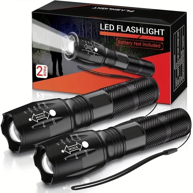 New 2Pcs LED Flashlights High Lumens with Zoomable Beam Mini Flashlights for Camping Dog Walking Powerful Emergency Flashlights