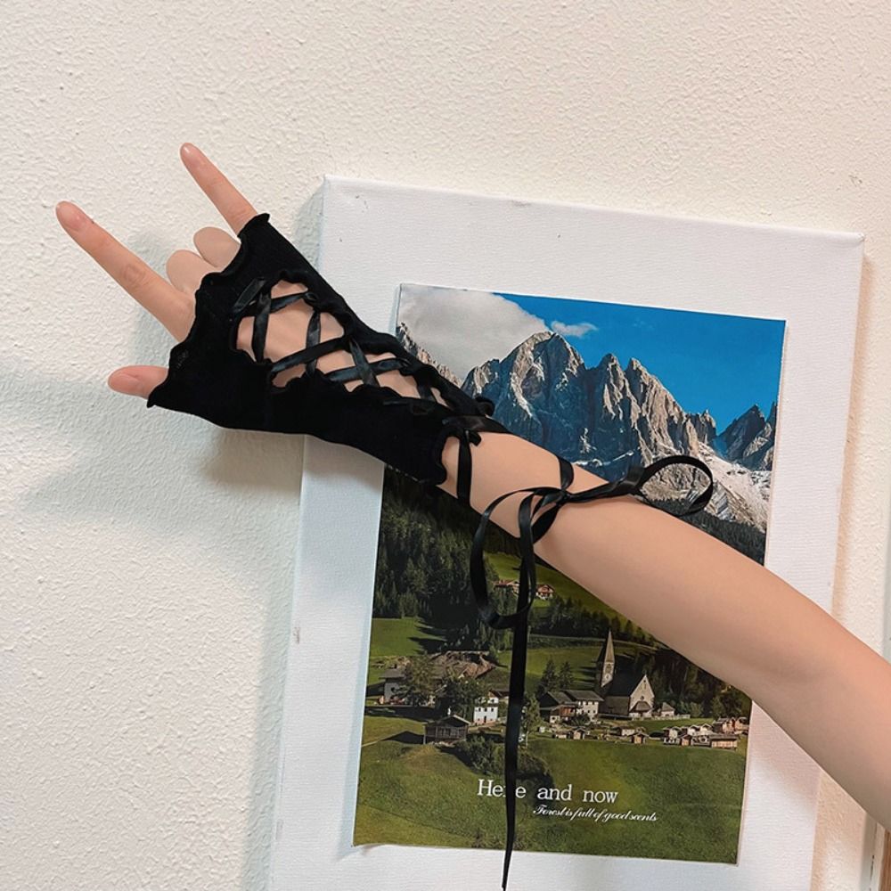 Knitted Bowknot Punk Gloves Lace Gothic Anime Gloves Lolita Elastic Clothing Accessories Cosplay