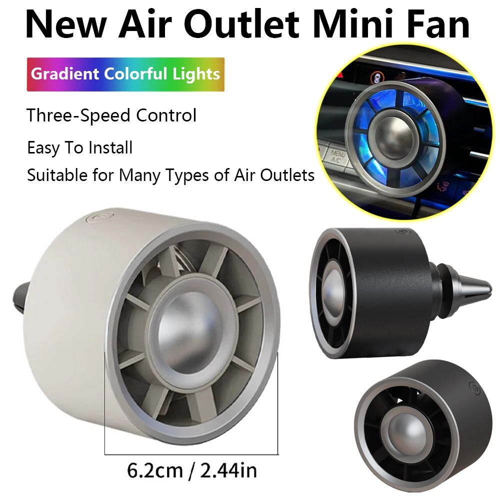 New Colorful Light Car Air Conditioner Fan 3 Speed Adjustable High Wind Air Outlet Fan Type-C Turbocharger Car Clip Fan Car Accessories