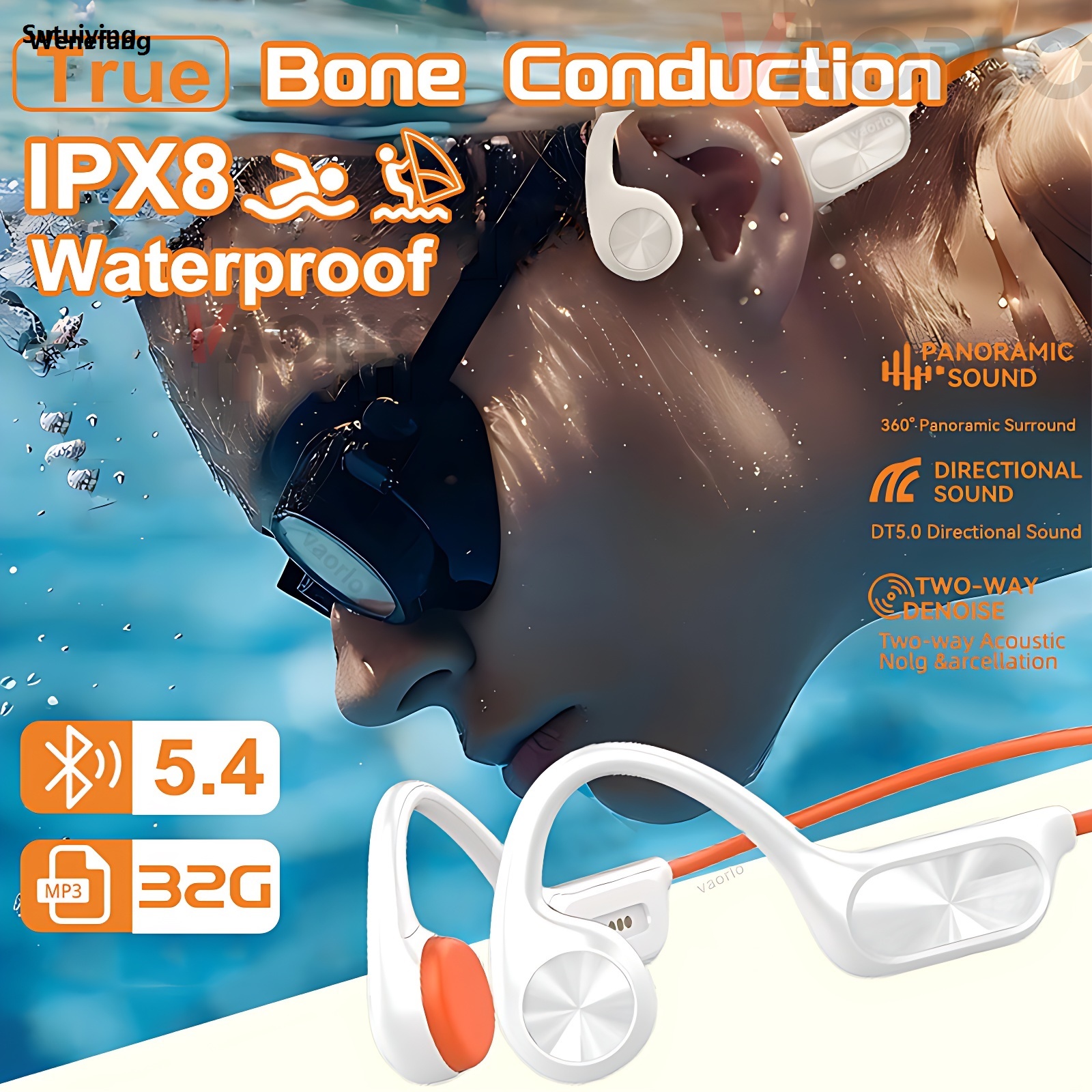 Wenefang Sutuiying Bone Conduction Headphone Bluetooth 5.4+(32G)MP3 Bass Smart Voice Luxury Profesional Wireless Headset IPX8 Waterproof Swimming Earphone Multipoint