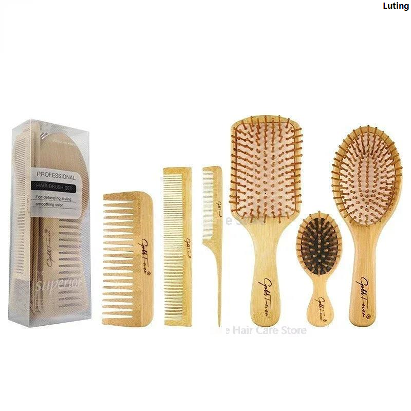 LutingHigh Quality Wooden Bamboo Hair Brush Air Massage Comb Anti-static Scalp Combs Airbag Hairdressing Healthy Reduce Hair Loss Styling Tools