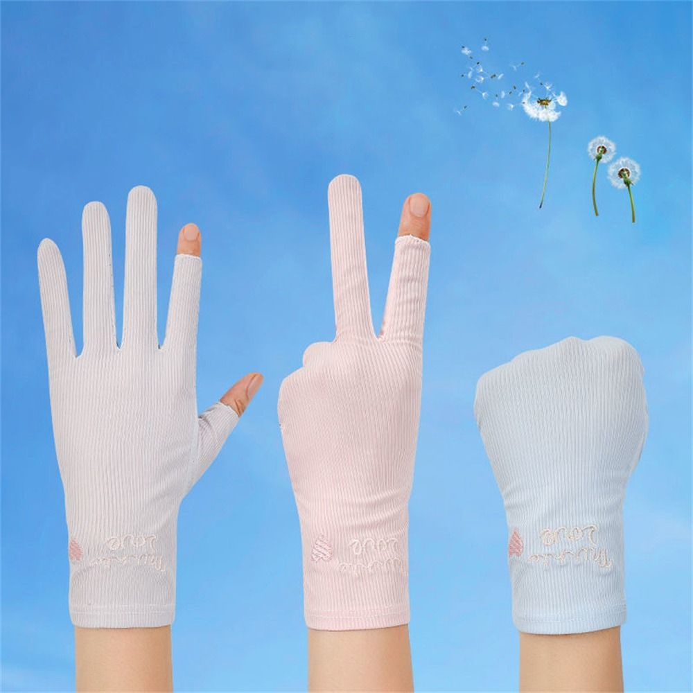 Fashion Ice Silk Sunscreen Gloves Elastic Thin Anti-UV Mittens Solid Color Slip Resistant Sun Protection Gloves Women Girls