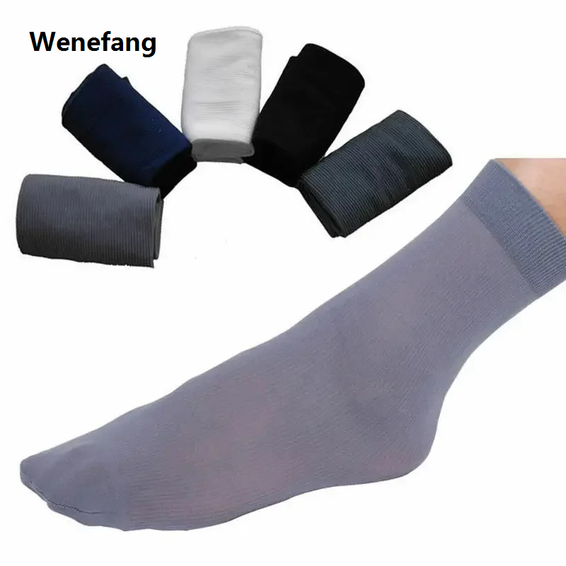 Wenefang 20Pcs Breathable Long Socks Bamboo Fiber Socks Summer Thin Stripe Men Silk Sports Socks Antibacterial Black Business Men Sox