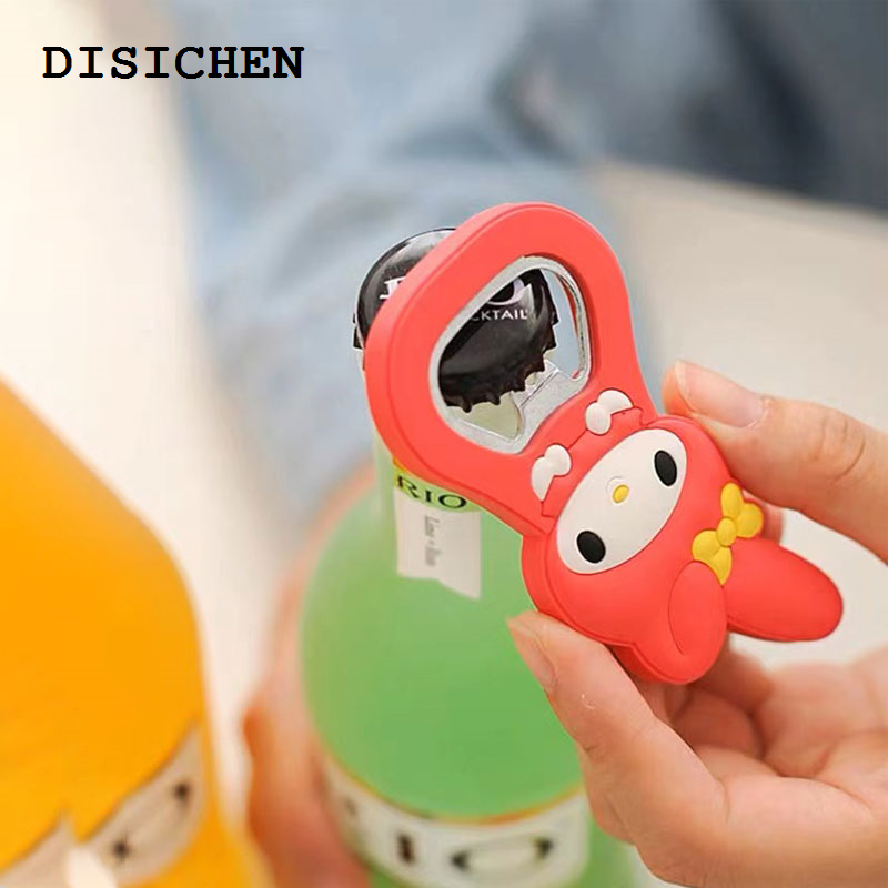 DISICHEN Portable Sanrio Hello Kitty Bottle Opener Cute Cartoon Silicone Stainless Steel Opener Mymelody Fridge Magnet Kitchen Bar Tool