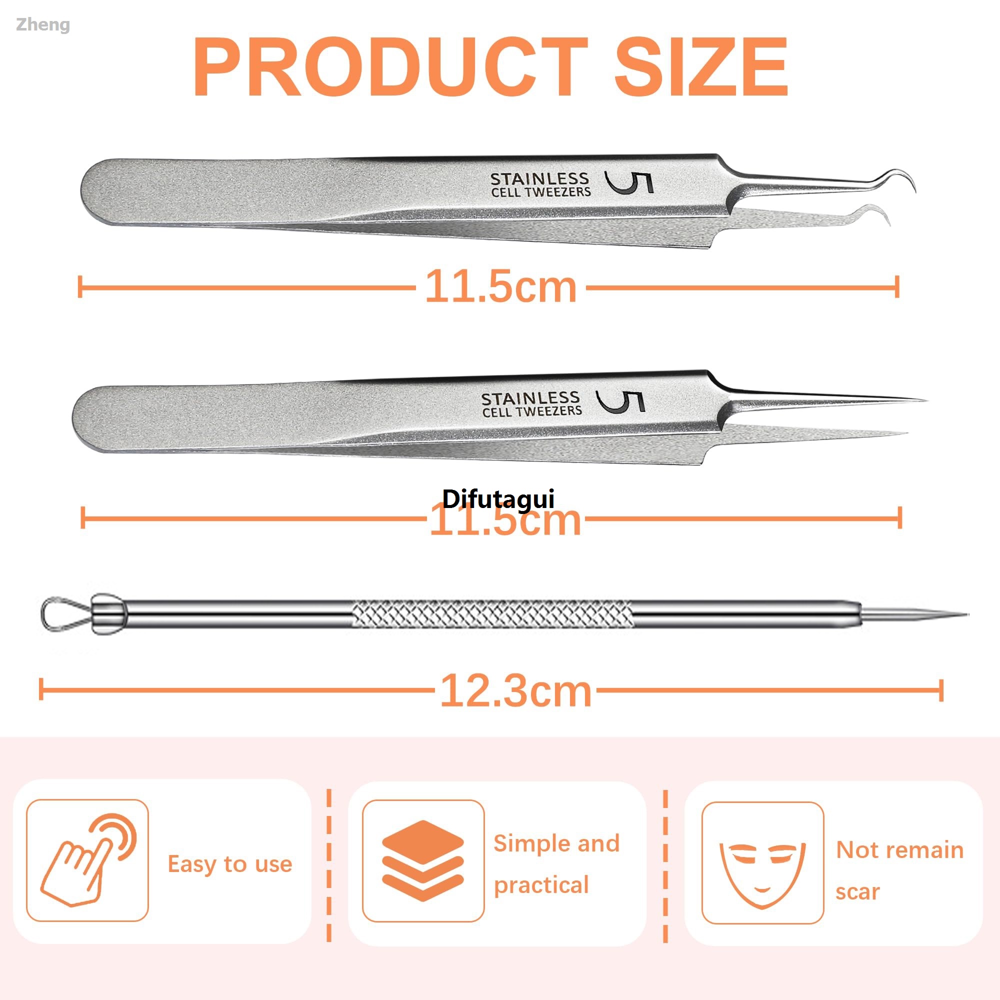 Difutagui Zheng Head extractor hair tweezers, black, ingrown acne Sales High Quality promotion blasting tool blackhead tweezers, milia remover,