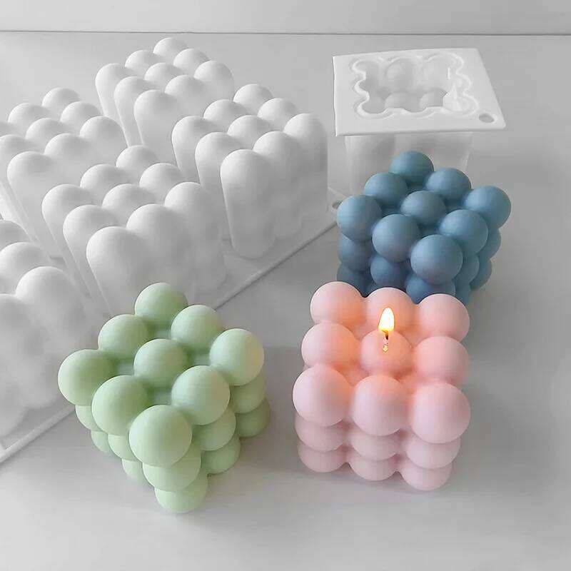 Silicone 3D Geometric Rubiks Cube Mold DIY Handmade Aromatherapy Candle Supplies Home Decor Soap Making Tools Moldes