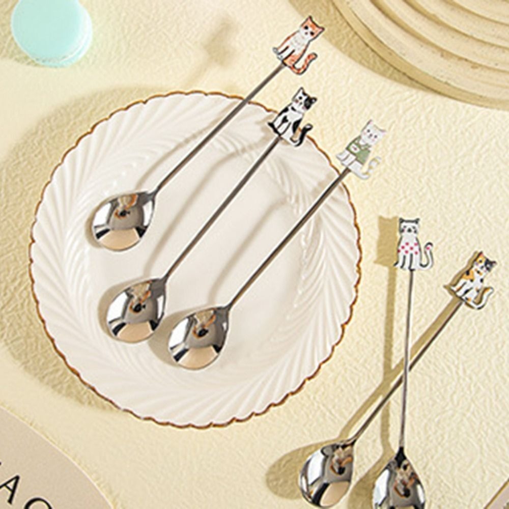 New Japanese Korean Style Cartoon Cat Spoon High-quality Polished Honey Stirring Spoon Dessert Spoon