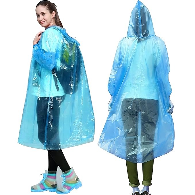 Multicolour Transparent Disposable Poncho Raincoat With Hood
