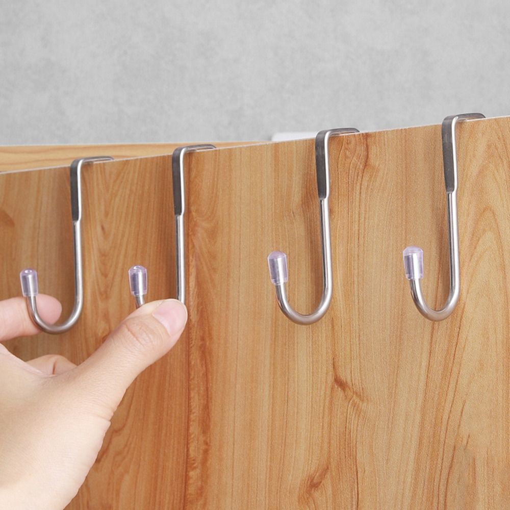2PC 304 Stainless Steel Hook Free Punching Double S-Shape Hook Kitchen Bathroom Cabinet Door Back Type Coat Towel Storage Hanger