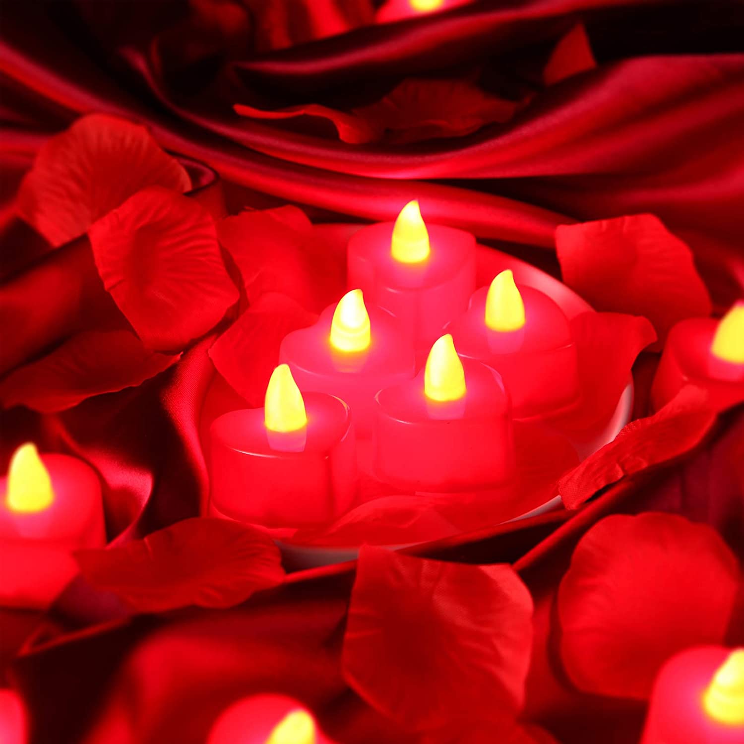 12 Pieces Heart Shape LED Tealight Candles Love LED Candles Table Party Decor (Red Light)