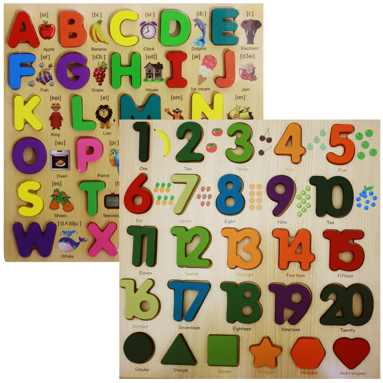 2 Pieces Colorful Wooden Montessori English Small Alphabet & 1-20 Numbers Letter Board Combo Set, Learning & Educational Toy for Baby & Toddlers