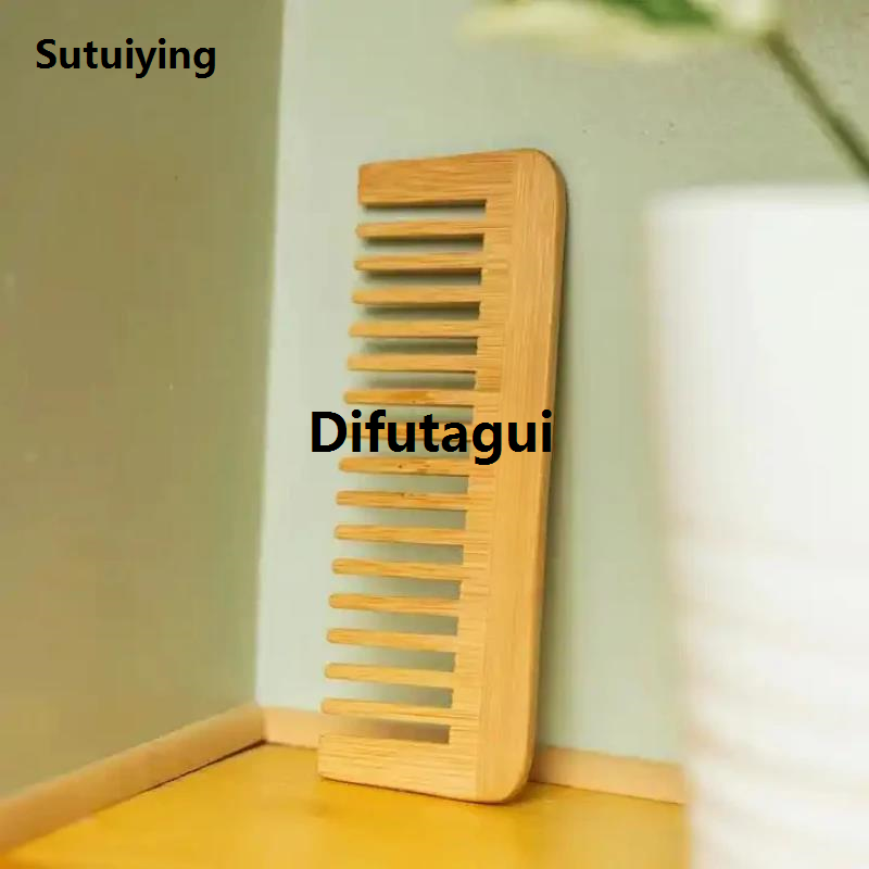 Difutagui Bamboo Wide Tooth Comb Hair Brushes Detangling Combs Anti-Static Fashion Curly Hair for Women Men Smoothing Massaging Home Salon Use