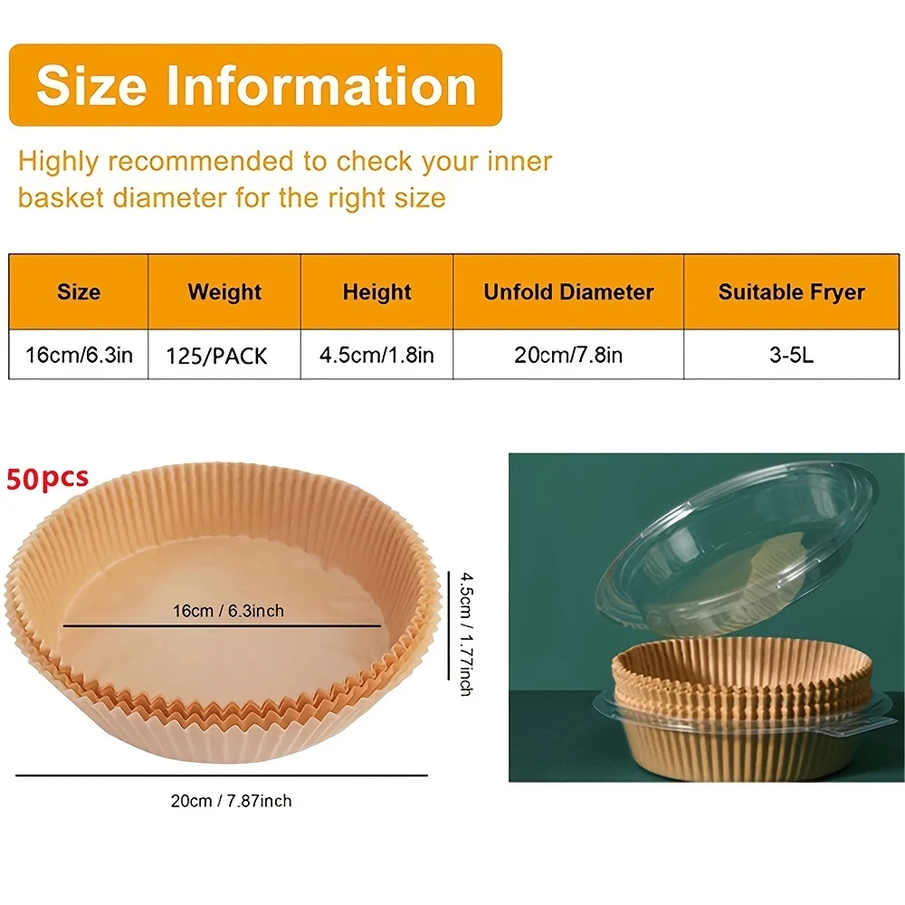 50pcs Non-Stick Disposable Air Fryer Liners Parchment Paper for Baking Roasting Microwaving Oil Water Proof Blister Packaging Bles Online DZ-23B-14