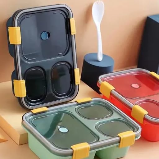 Tokyo Lunch Box | 3 Compartment Plastic Lunch Box | Tiffin Box for Boys, Girls, School & Office | Student Hot Dinnerware Large Capacity Insulated Lunch Box |