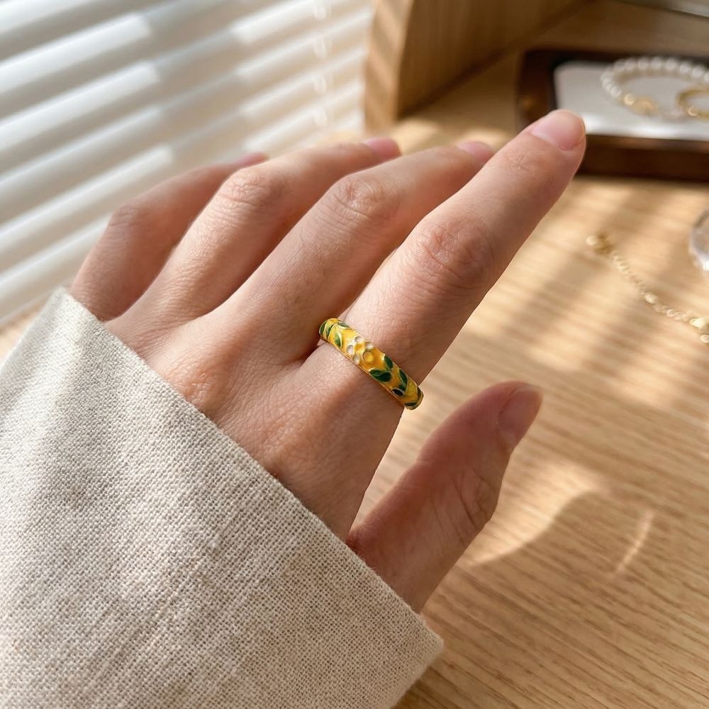 Sweet Classic Colorful Flower Rings Engraved Bohemian-Style Vintage Geometric Rings Ring Romantic