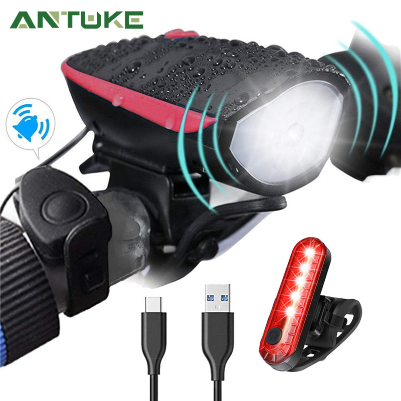 7588 bicycle usb charging headlight horn mountain bike loud sound electric horn 2-in-1 car light horn bell