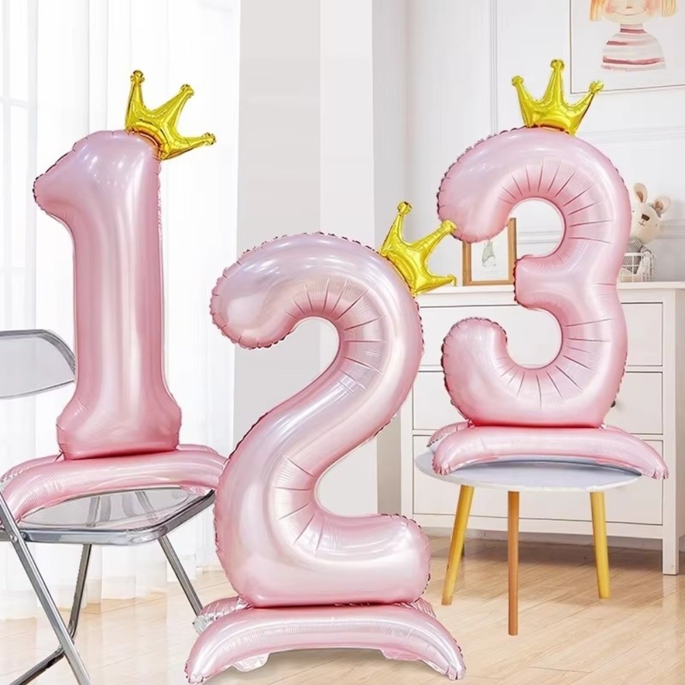 New 42 Inch Digital Balloon Aluminum Foil Girls Birthday Favor Jumbo Number Balloon Wedding Party Ballons Pink Crown Balloons Decoration Supplies