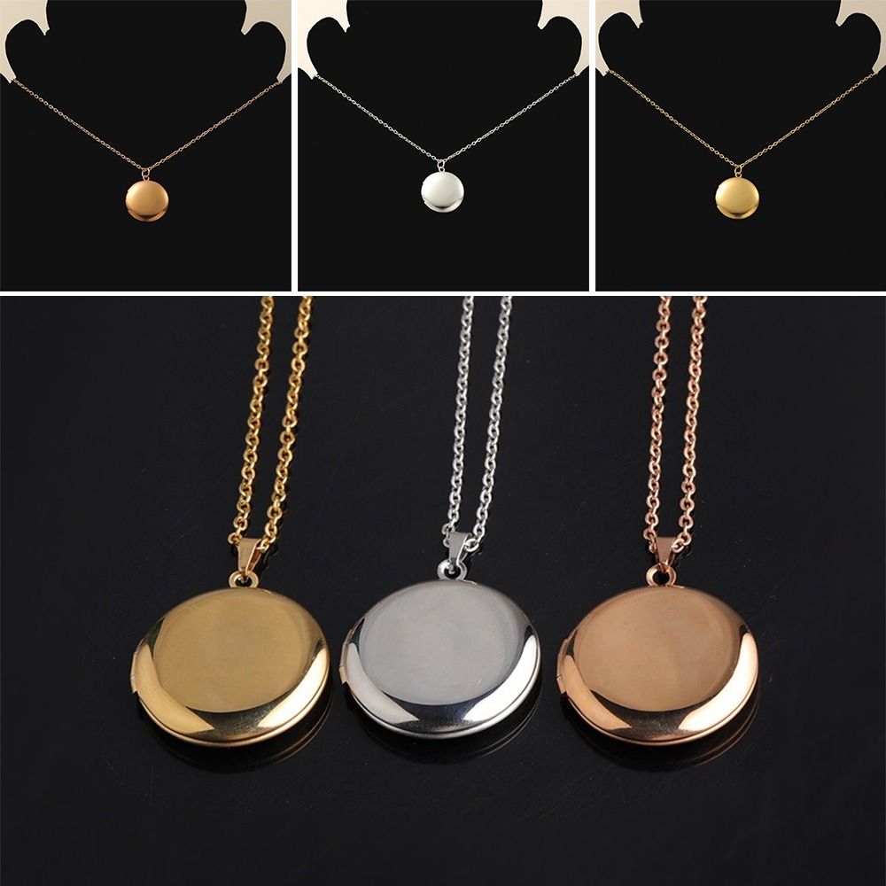 Creative Round Necklaces Jewelry Gift Stainless Steel Photo Picture Locket Mirror Polish DIY Necklace For Women