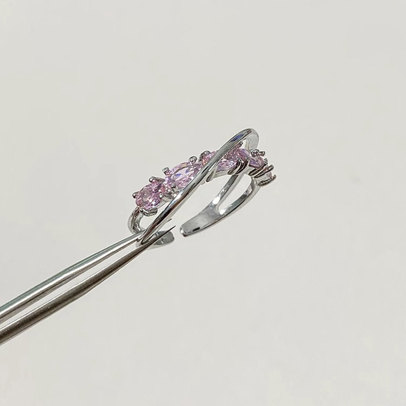 【Prices are low- Now don't beslow】Pink Zircon Cross Ring Women's New Personalized River Track Ring Sweet Cool Adjustable Finger Ring