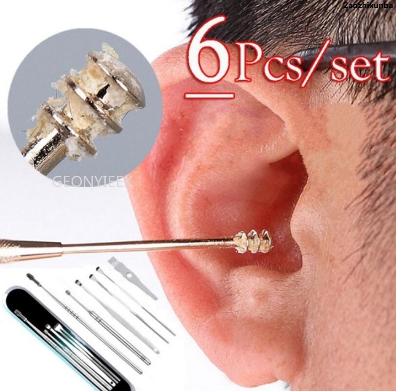NEW ZaozhixunbaLuxury 【linfang store】6/5/1Pcs/set Ear Pickers Steel Earpick Wax Remover Curette Ear Cleaner Ear Cleaner Spoon Care Ear Clean Tool