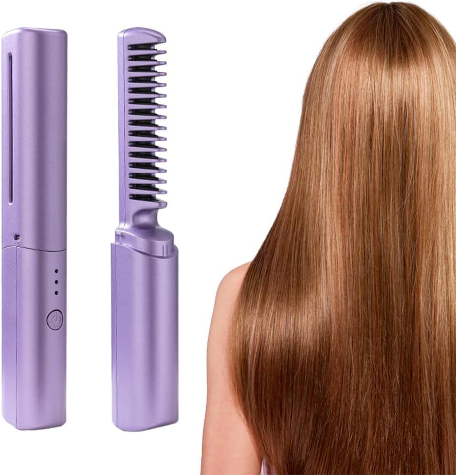 Rechargeable Mini Hair Straightener Brush, Portable Straightening Comb
