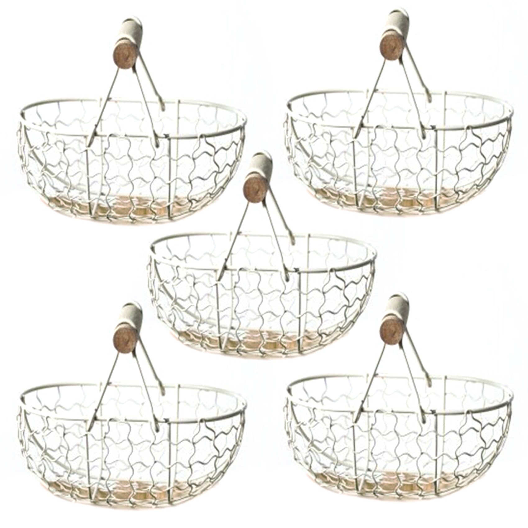 fasdaga 5X Wooden Handle Metal Retro Basket Portable Multi-Function Vegetable Fruit Egg Groceries Practical Storage Basket White