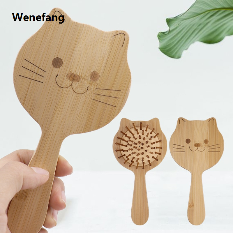 Wenefang Brushes Air Cushion Massage Comb Hair Smooth Air Bag Comb Cute Cat Children's Comb Bamboo Wood Comb Portable Massage Comb