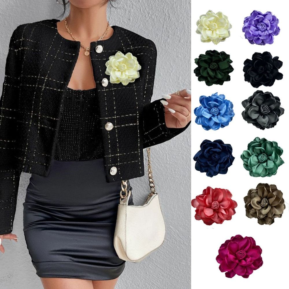 New Fabric Handmade Accessories Large Flower Brooch Suit Sweater Coat Jewelry Badge Accessories Pin Brooch Wedding Party Decor Solid Color Corsage