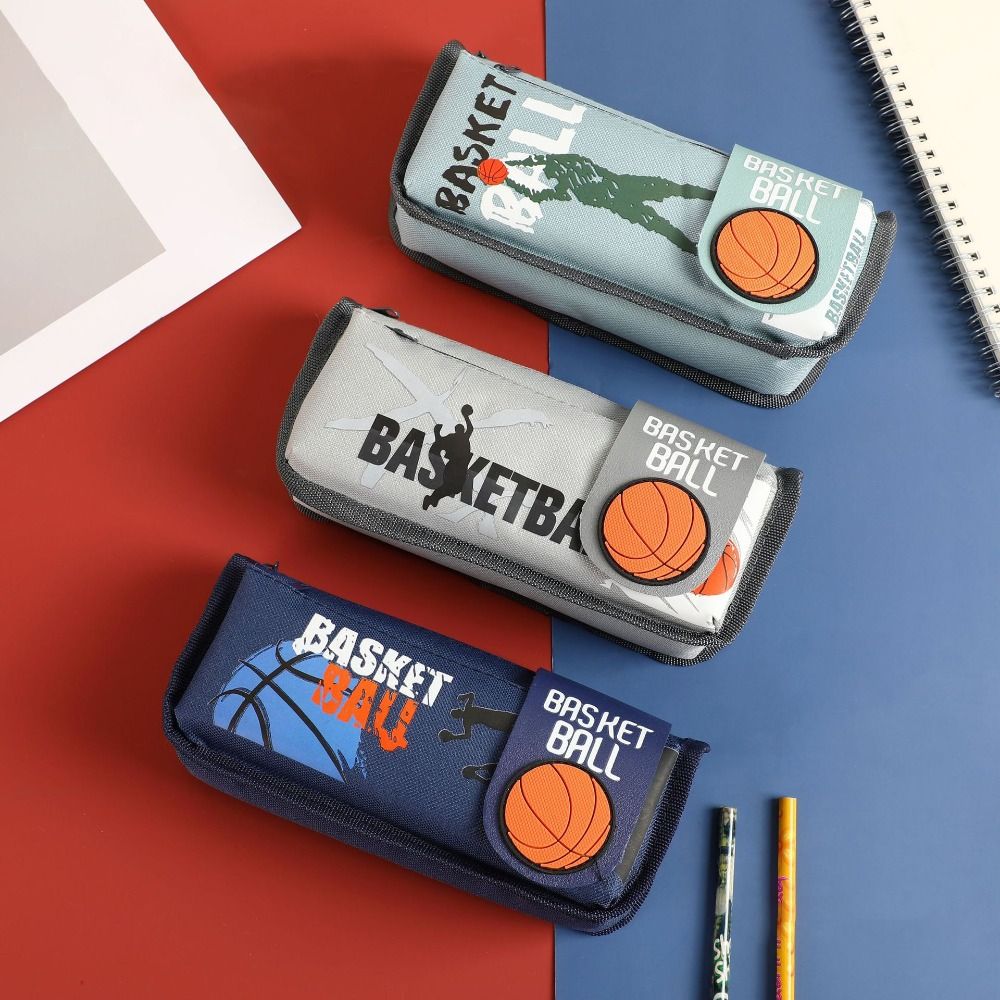 Portable Canvas Pen Bag Large Capacity Basketball Pen Storage Bag Cartoon Stationery Pencil Box Gift