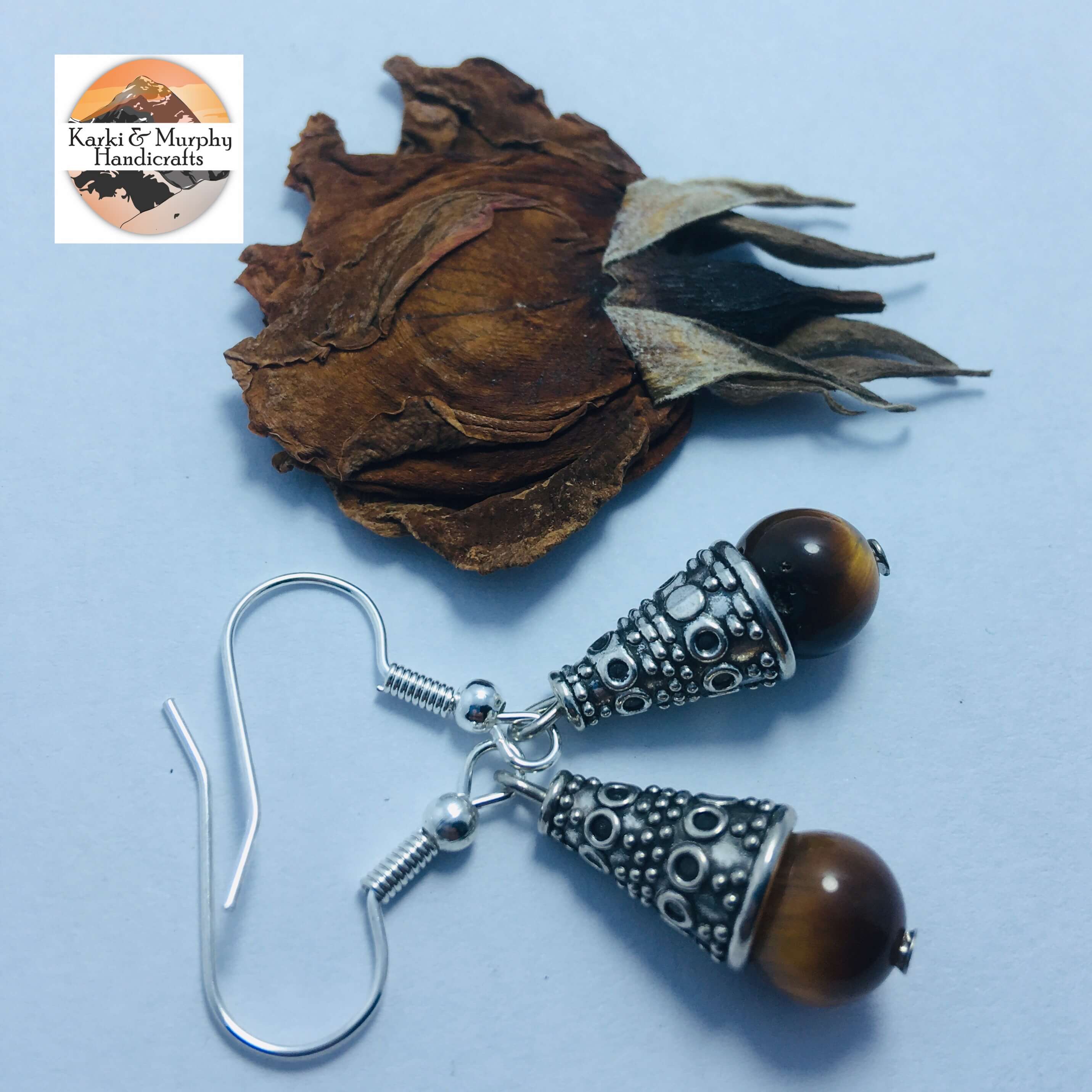 Tiger Eye Beaded Drop Cherry Earrings. Jhumka. Earrings