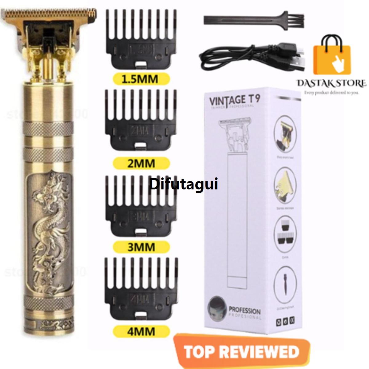 Difutagui New style Rechargeable Electric Hair Clipper Golden Metal Body Hot Selling - Professional Hair Barber Trimmer For Men - 0mm T9 Clipper