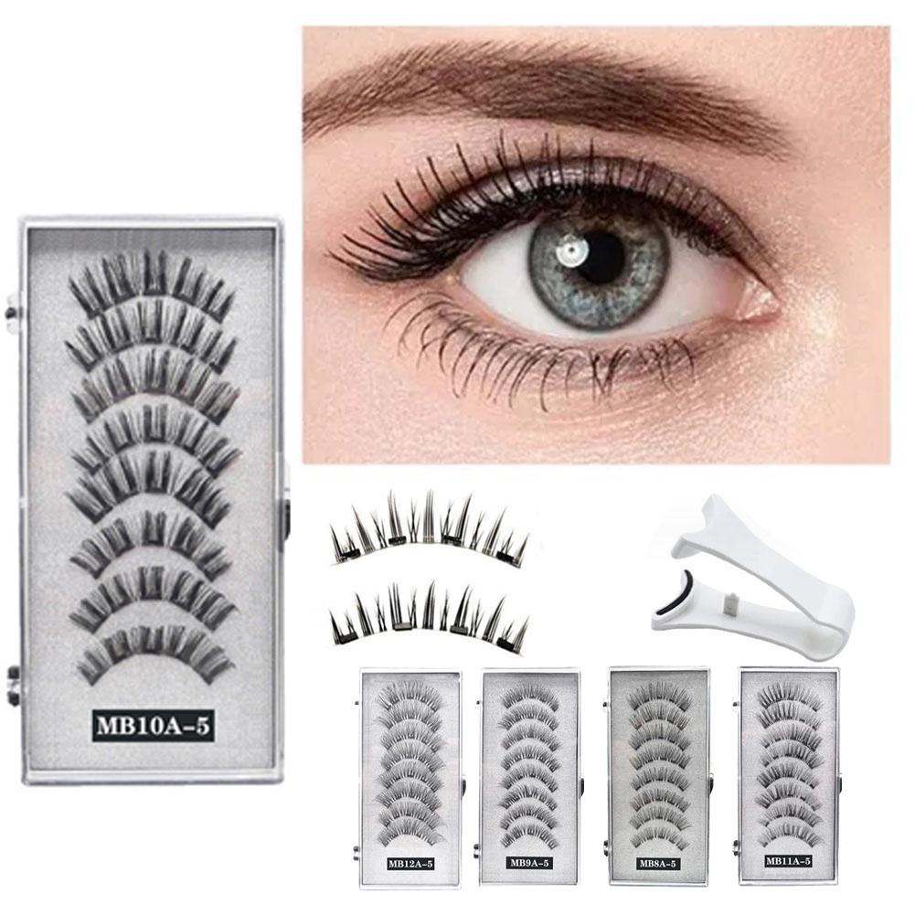 HOT 4 Pairs 5 Magnets 3D Natural Magnetic Eyelashes Hand Artificial Reusable Natural Mink Eyelashes False Eyelash Extension Tool