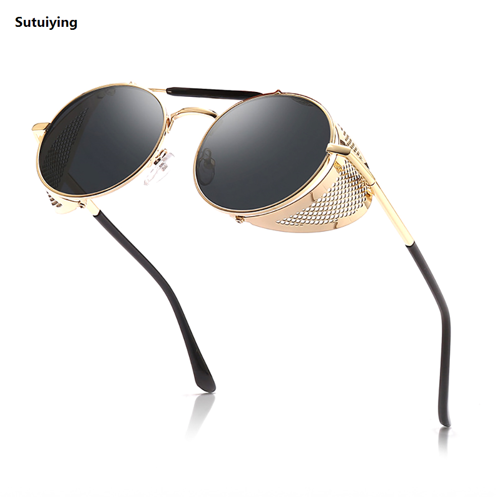 Sutuiying VIVIBEE Steampunk Sunglasses Men 2025 Trending Gothic Round Profesional Alloy Red Metal Punk Goggles Retro Party Sun Glasses