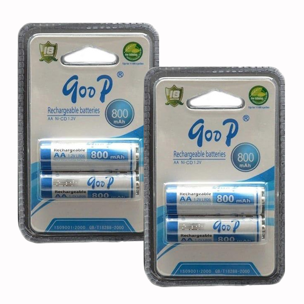 Goop AA Sized Rechargeable Battery 800mAh 1.2V Ni-CD 4 Pcs (2 Pairs) for Wireless Mouse, Toys, Flashlights, Cameras & More