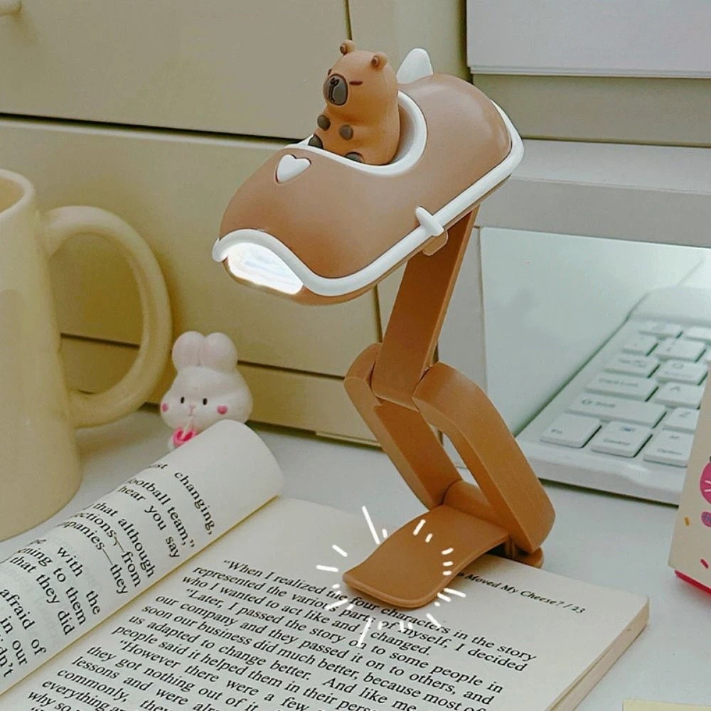 Practical Cartoon Capibara Reading Light Adjustable Creative Mini Capibara Folding Desktop Lamp Warm Bright Battery Powered Night Light Desk Decoration