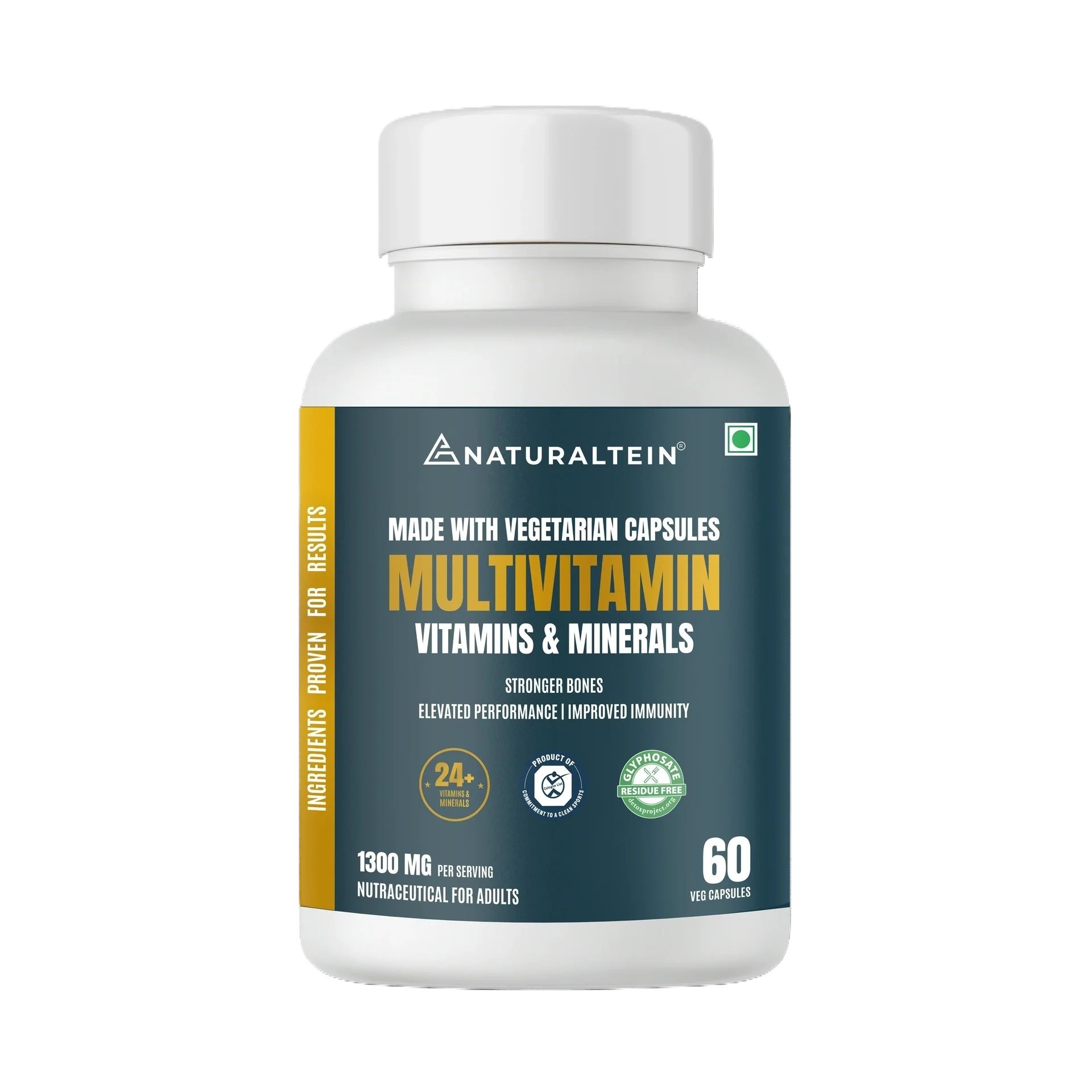 Naturaltein Daily Multivitamin- 60 Veg Capsules With 24 Plus Essential Vitamins & Minerals For Improves Energy, Immunity & Overall Health