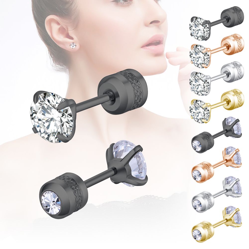 1pcs New Fashion Tiny Diamond 2-6mm Round Stainless Steel Cartilage Piercing Jewelry for Women Men Cubic Zirconia Stud Earrings