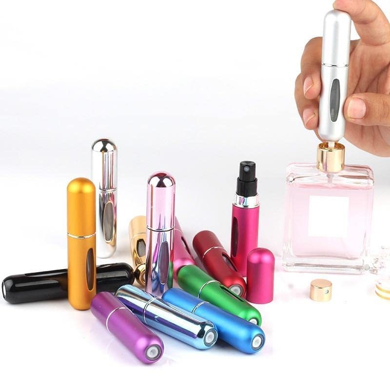 10ml Mini Aluminum Perfume Refill Bottle - Candy Color Travel Atomizer with Fine Mist Spray - Reusable Empty Cosmetic Container for Fragrance, Toner & More