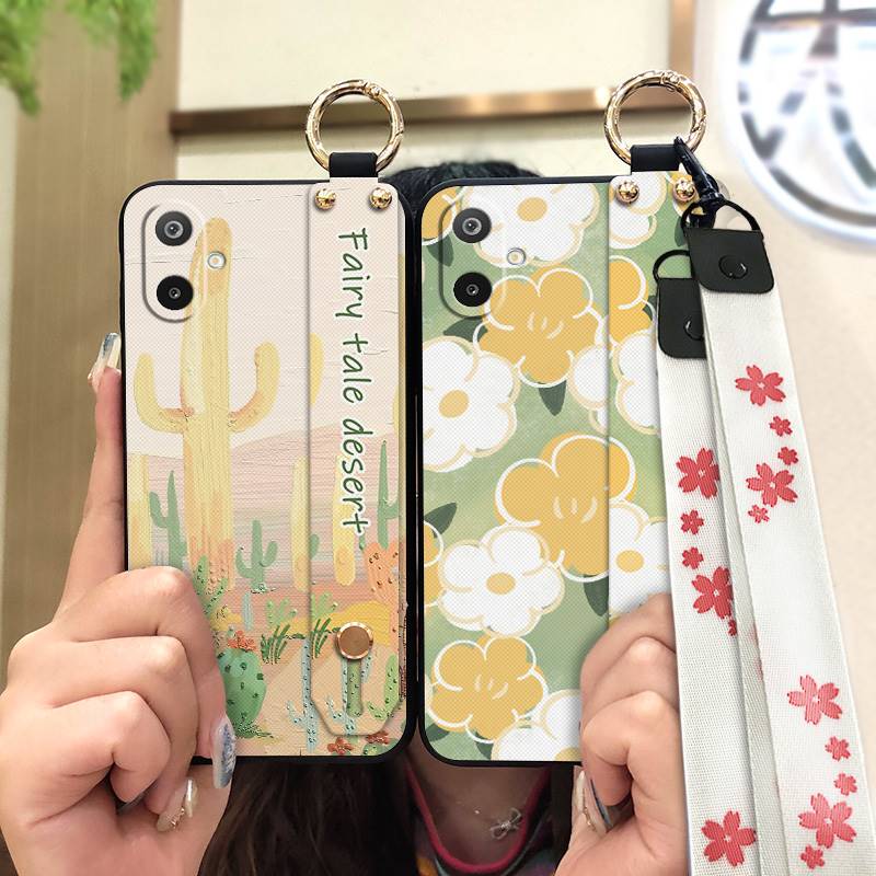 Wristband Lanyard Phone Case For Samsung Galaxy F06 5G/M06 5G/SM-E066B Back Cover Dirt-resistant Durable Flower Ring