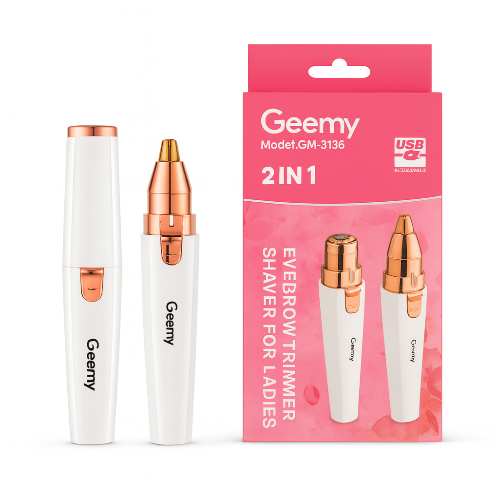 Geemy GM-3136 Eyebrow & Facial Hair Trimmer | 2-in-1 Rechargeable Painless Electric Shaver with Nose Trimmer for Women