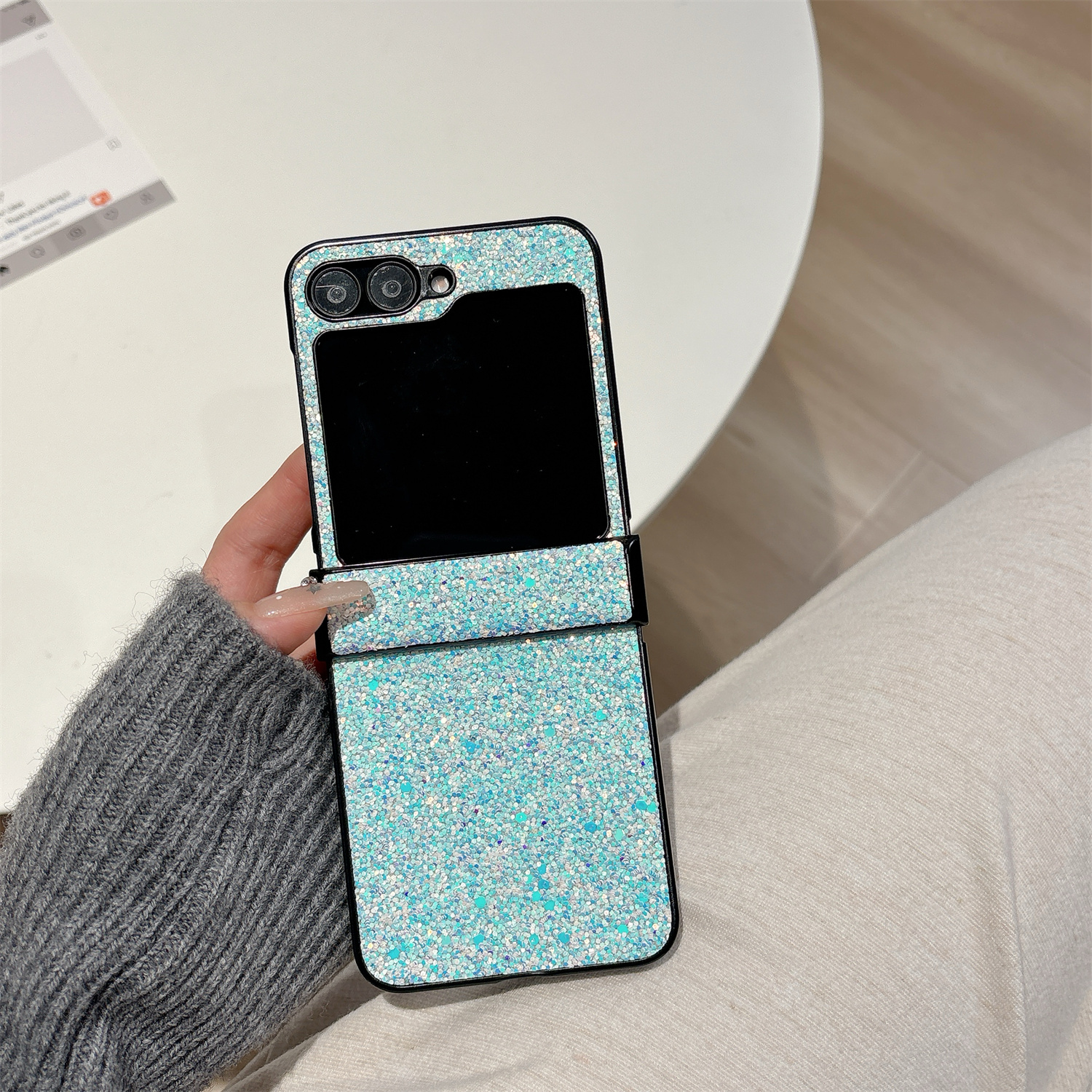 HODON Luxury 3 in 1 Glitter Bling Phone Case for Samsung Galaxy Z Flip 6 Flip5 Flip4 Flip3 Cases Hard PC Shockproof Cover