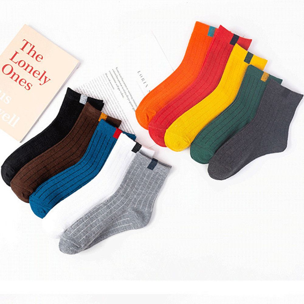 Fashion Cloth Label One Size Couple Socks Sports Socks Cotton Socks Solid Color